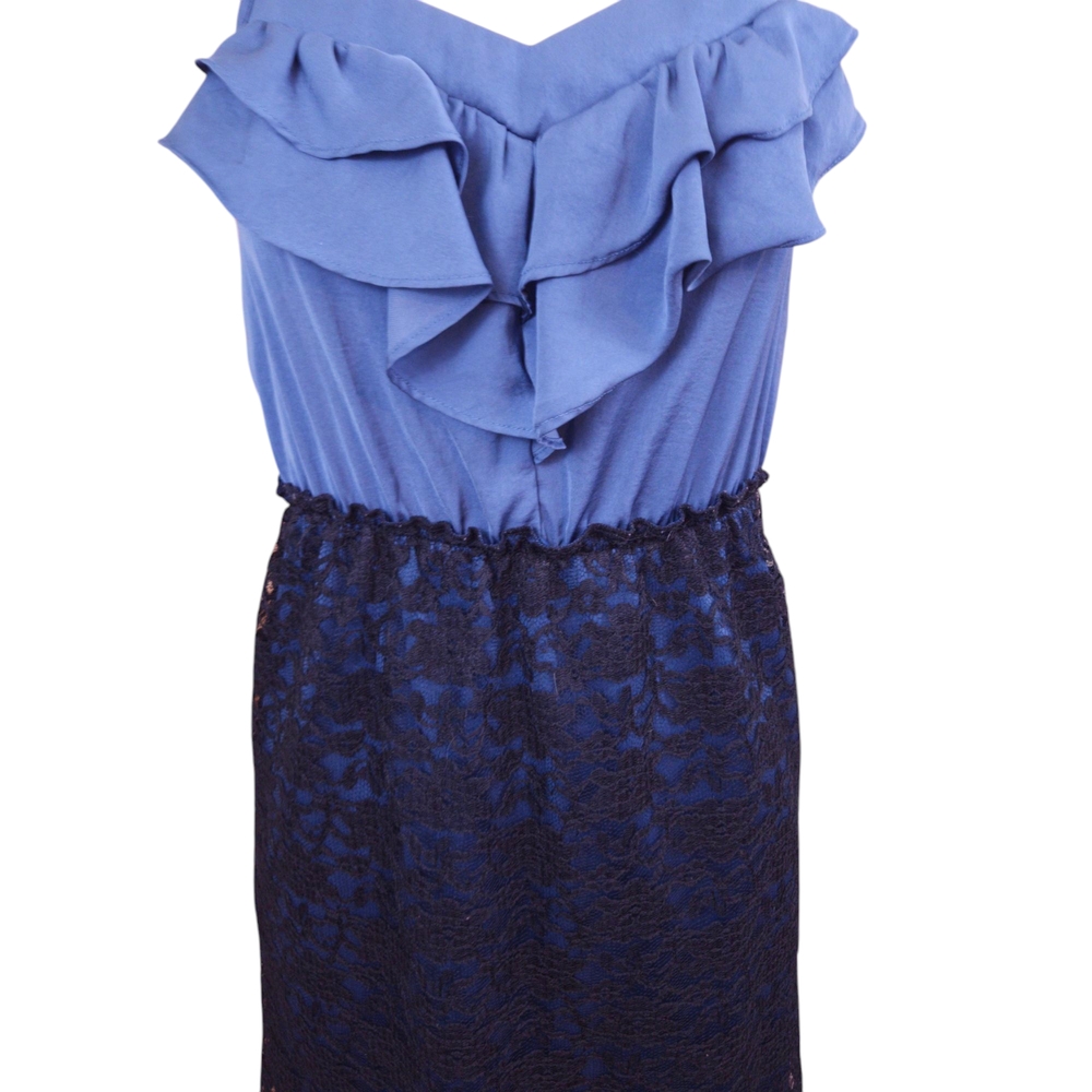 Hourglass Shape Dress | Ruffle Bust Top W/Lace Skirt Bottom | Blue & Black | S